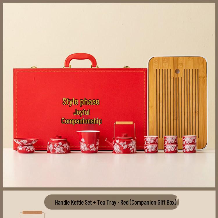 Chinese Engagement Bride's Tea Set: Teapot, Teacups, Tray - Newlywed Gongfu Gift Box