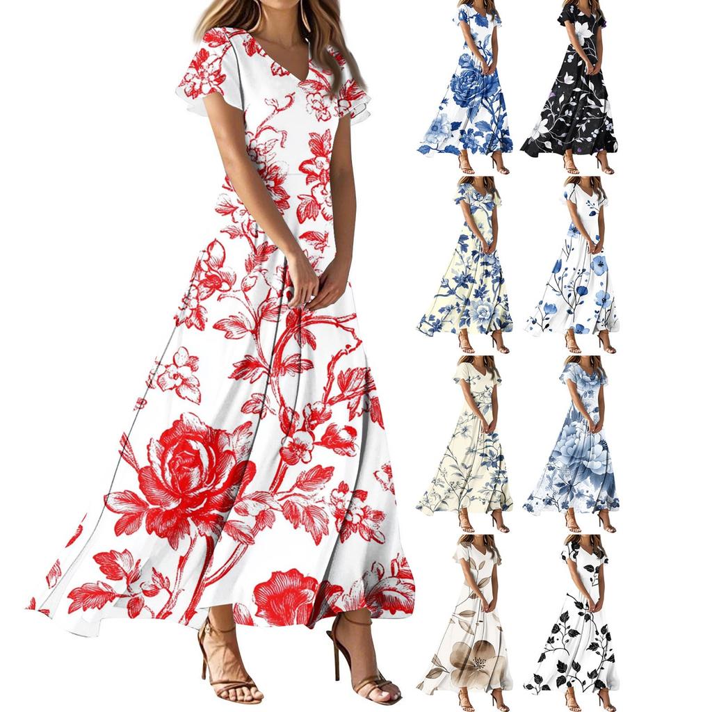 Abiti Da Donna Estivi Casual Abbottonati Scollo a V Manica Corta Abiti Da Indossare Al Lavoro