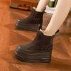 Fashion 9CM Suede Cow Genuine Leather Platform Wedge Winter Plush Women Boots Hidden Heels Warm Ankle Booties 2025 Spring Autumn Shoes