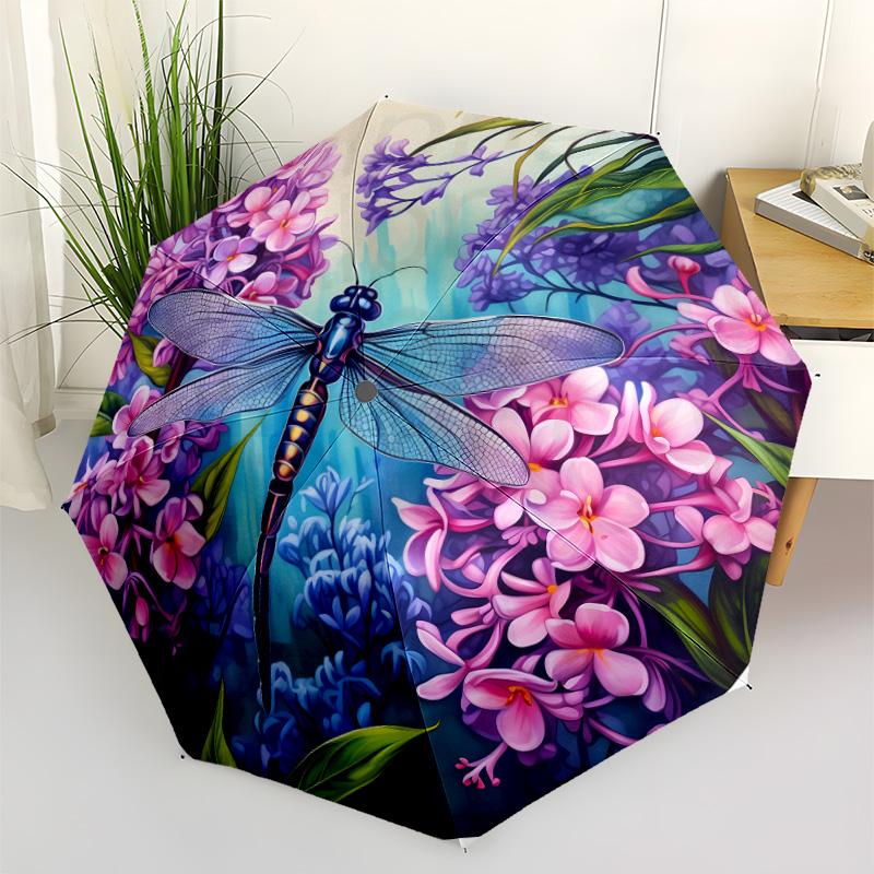 Dragonfly Pond Art Outdoor Automatic Umbrella Compact & Durable 8-Rib Design Compact Design for Outdoor Daily Use Elegant Umbrella