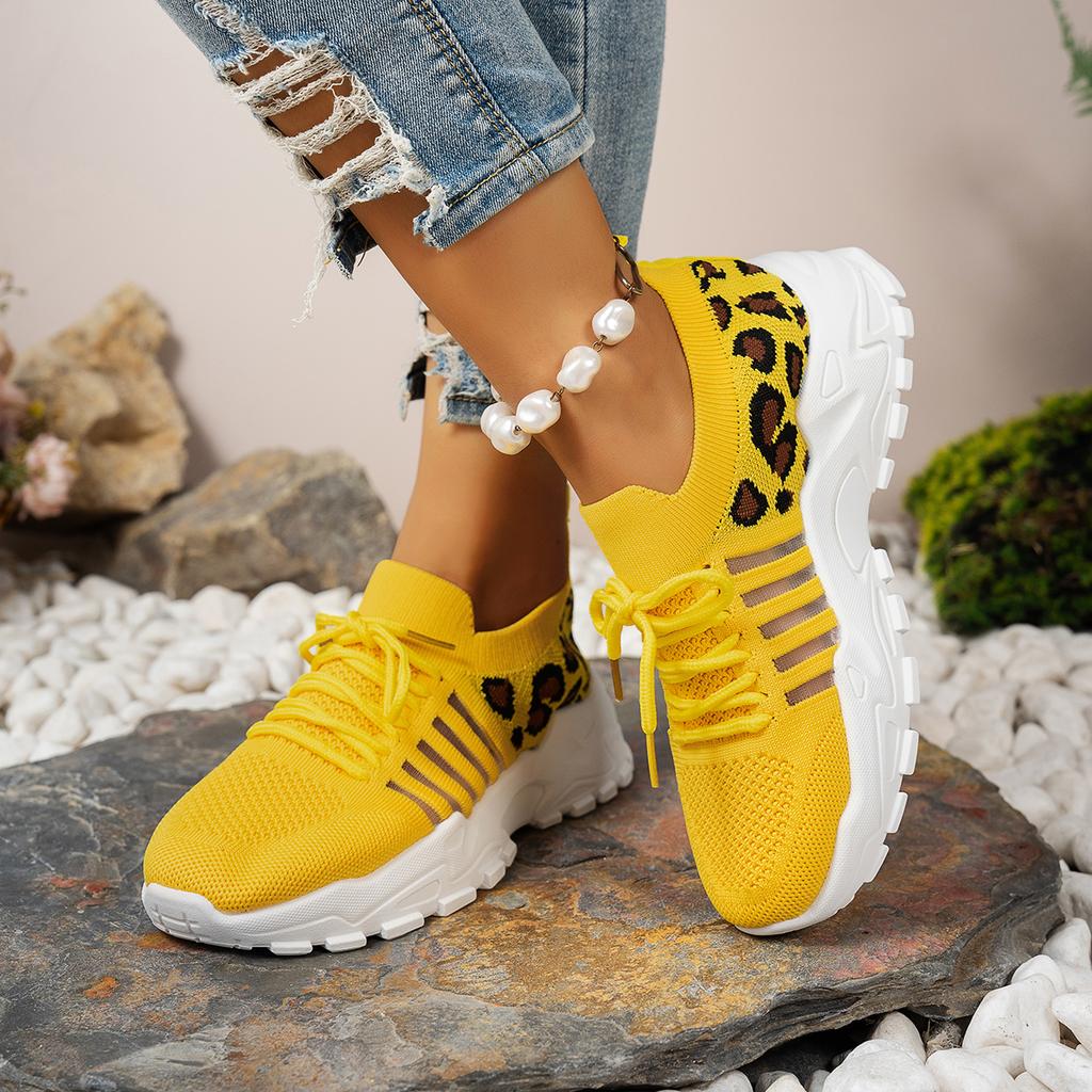 Women Casual Shoes Breathable Walking Mesh Flat Shoes Platform Sneakers Women Vulcanized Shoes Leopard Female Footwear