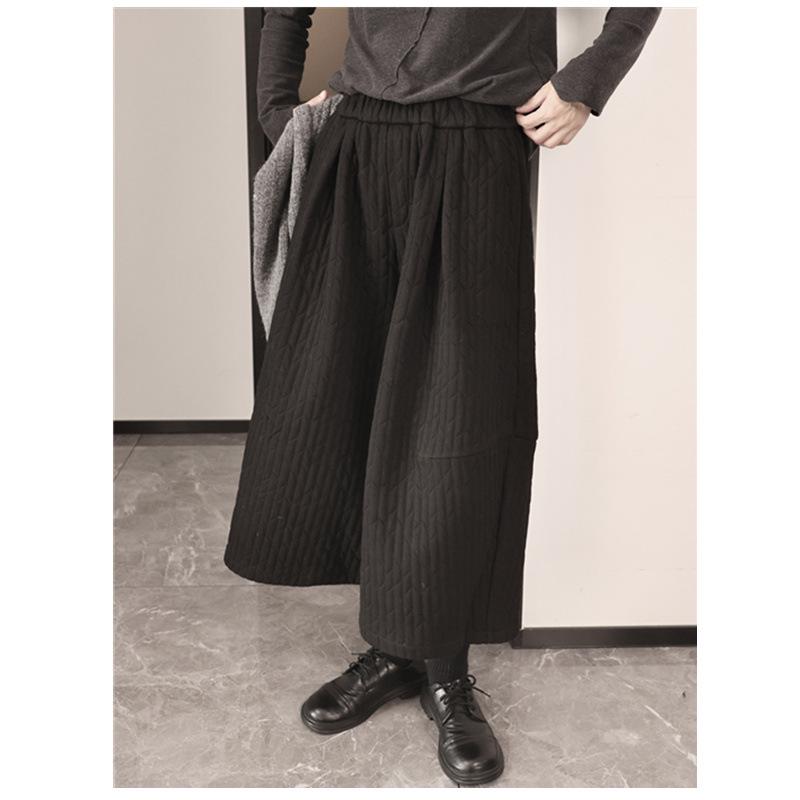 

Women s High-Waisted Dark Plush Wide-Leg Pants - Autumn/Winter Silhouette One Size чёрный