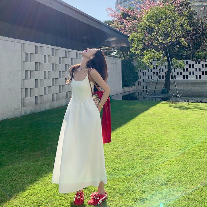 White Sleeveless Aline Dress With Polyester Fabric For Summer Vacation And Casual Wear
