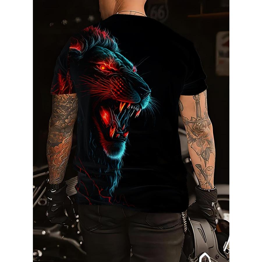Tricou cu imprimeu 3D cu animale de modă Tricouri cu model de leu Tricou cu mânecă scurtă cu gâtul O Tricou cu mânecă scurtă de vară Tricouri pentru bărbați respirabile Îmbrăcăminte cu desene animate pentru bărbați