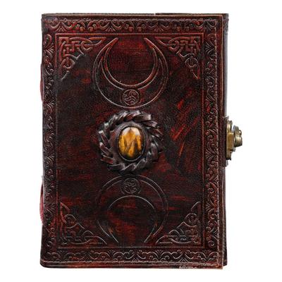 Journal en cuir pour hommes et femmes avec pierre semi-précieuse et serrure à boucle antique