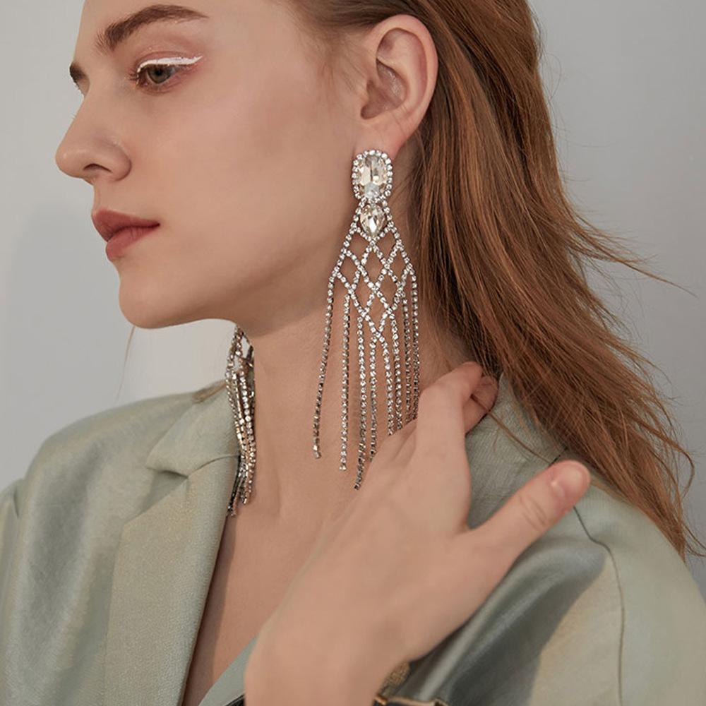 Strasssteine Accessoires, Modische Netz-Quastenohrringe, Übertriebene Luxusohrringe Damenohrringe