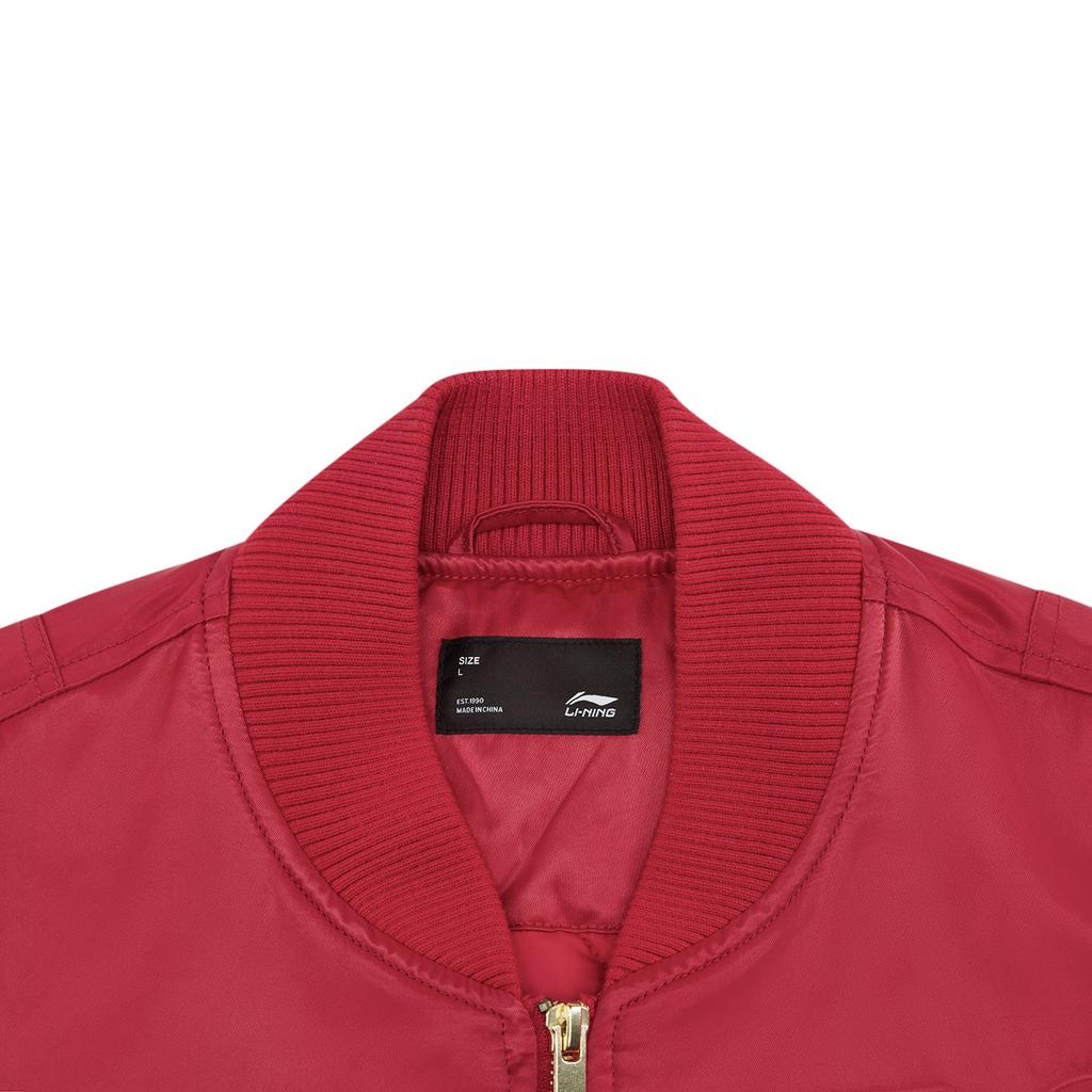Li Ning Sports Lifestyle Series Baseball Collar Embroidered Pattern Letter Couple Cotton Jacket Unisex Jacket AJMW199-4