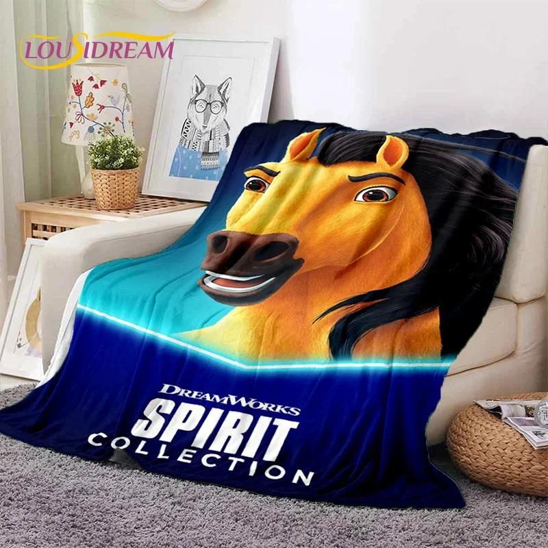 Spirit Riding Free Cartoon Horses Soft Flannel Blanket for Beds Bedroom Sofa Picnic,Throw Blanket for Cover Outdoor Leisure Gift 75cmx90cm