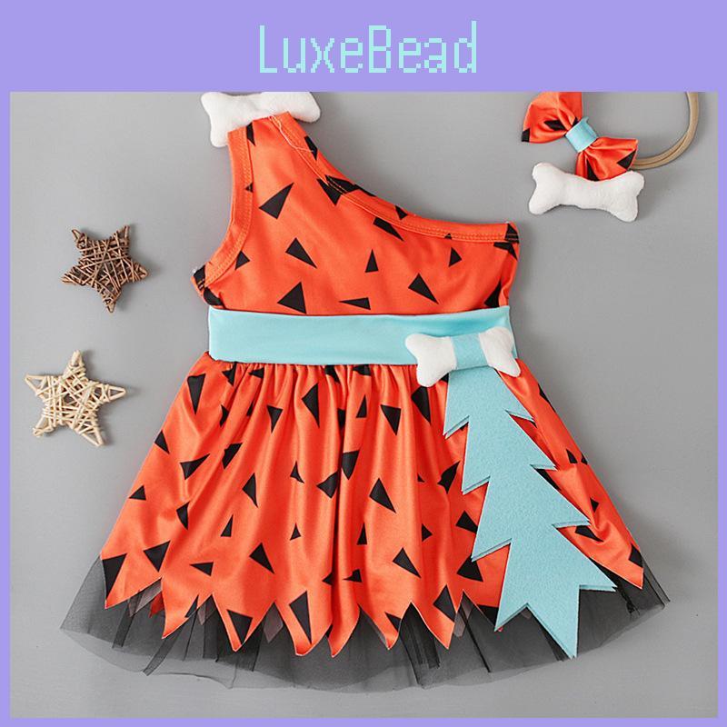 Sleeveless Croods The Mesh Dress With Hair Band Cosplay Costume Halloween Party