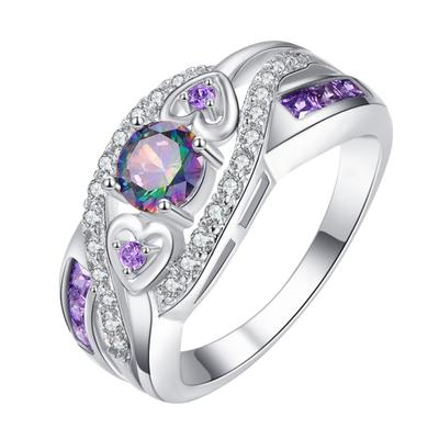 Anello da dito nuziale intarsiato con zirconi cubici a doppio cuore di fidanzamento e matrimonio
