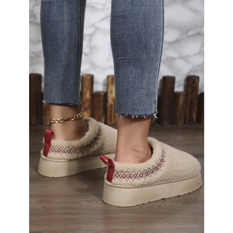 2025 Winter Warm Flat Fur Slippers Women Fluffy Furry Home Slides Woman Comfort Non Slip Indoor Floor Cotton Shoes Snow Boots