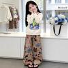 Girls' Casual Hoodie & Wide-Leg Pants Set - Cartoon Print, Versatile Two-Piece for Spring & Autumn