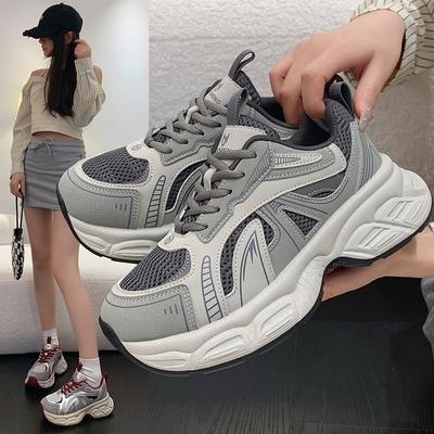 Scarpe da papà da donna primavera, estate e autunno tutto abbinabile plateau suola spessa che aumenta l'altezza scarpe sportive casual