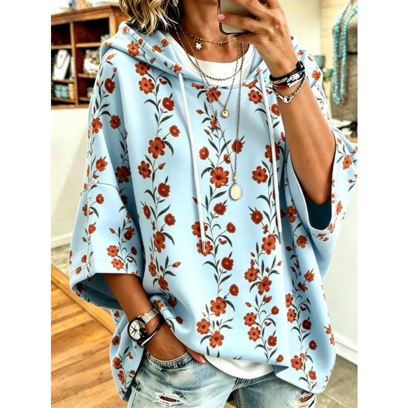 Women's Plus-Size Hooded Sweatshirt, Elegant Comfortable Simple Pattern Print,Fashionable and Versatile