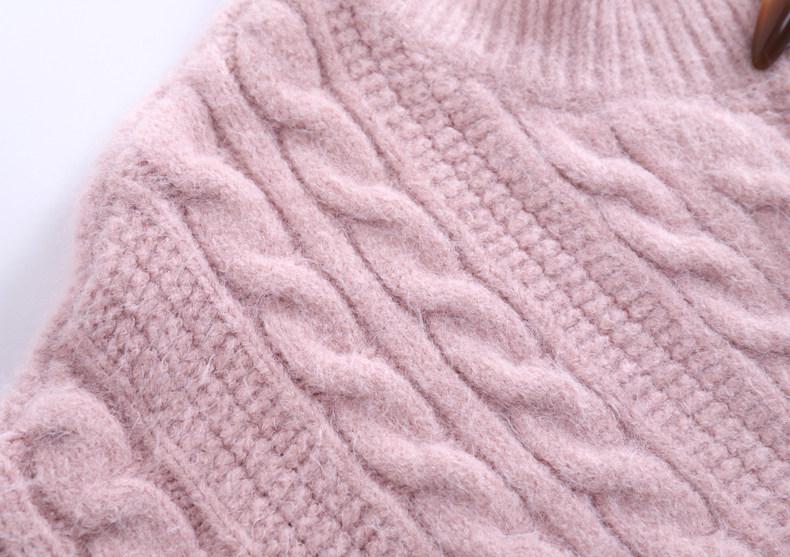 2023 Women's Japanese-Style Horn Button Short Chunky Knit Cardigan - Solid Color, Round Neck for Spring & Autumn