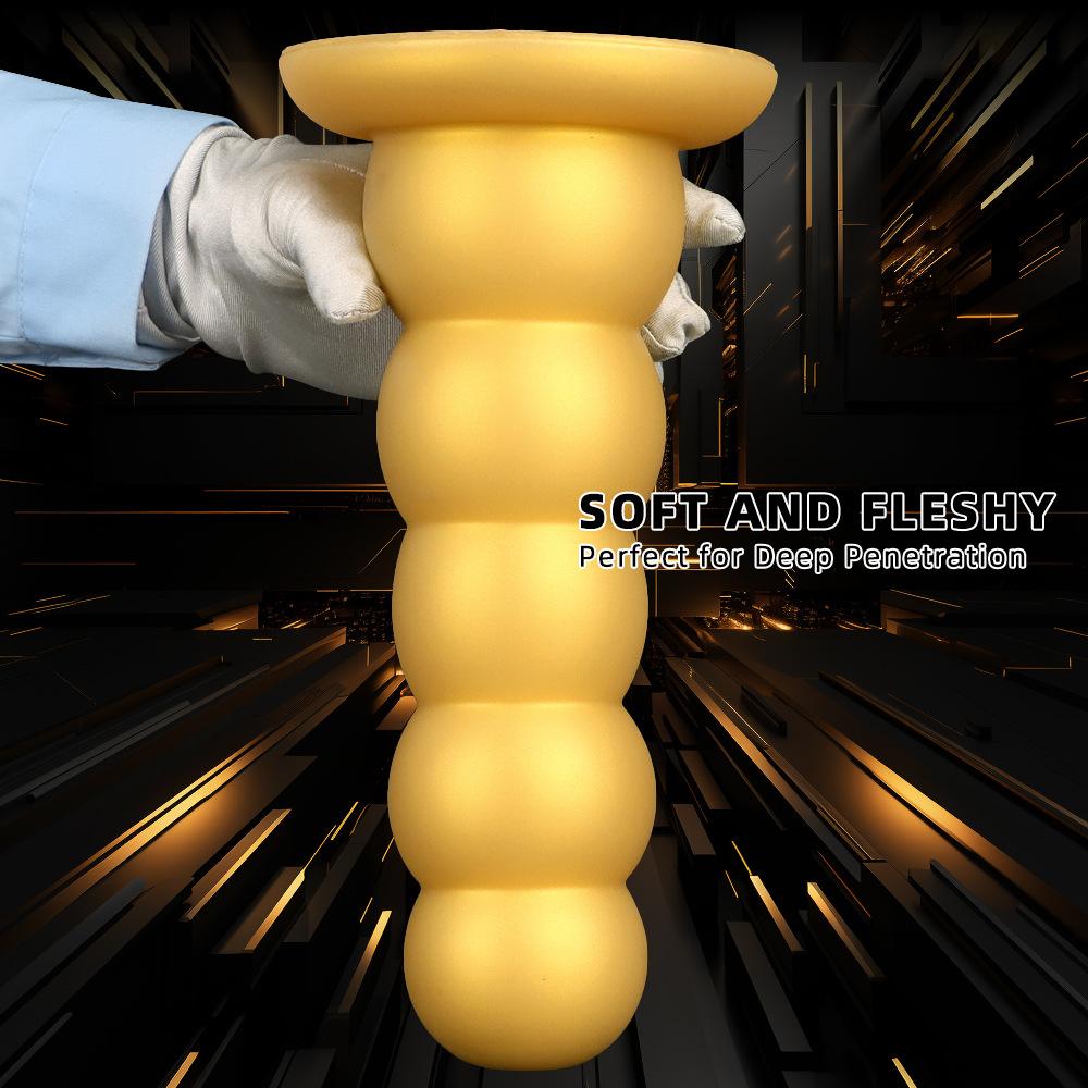 Gold Silicone Soft Bead Anal Plug Extra Large 5-Bead Dilator for Men & Women Prostate Massager Butt Plug Dildo Adult Sex Toy