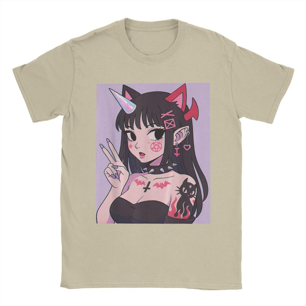Anime Girl Kawaii Pastel Goth Aesthetic Edgy Satanic Waifu TShirts Unisex Round Collar T Shirts  Short Sleeve Tee Shirt Clothes