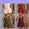Conjunto Casual de Chaleco sin Mangas y Shorts de Lino para Mujer con Detalles de Botones para Estilo de Verano
