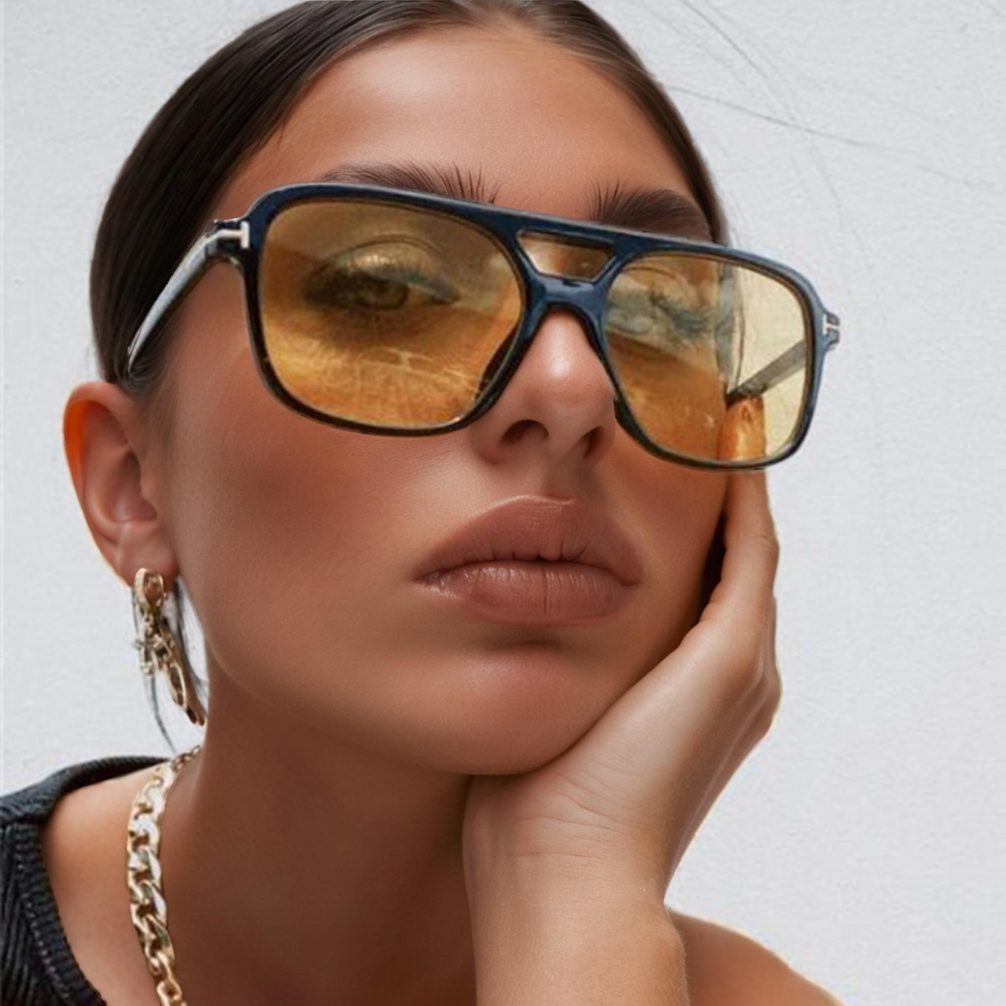 Exquisite Watches And Straps Men's Vintage Oversized Sunglasses Fashion Wo Square Shades Eyewear Trendy Ins Popular Brand Design Uv400 Sun Glasses