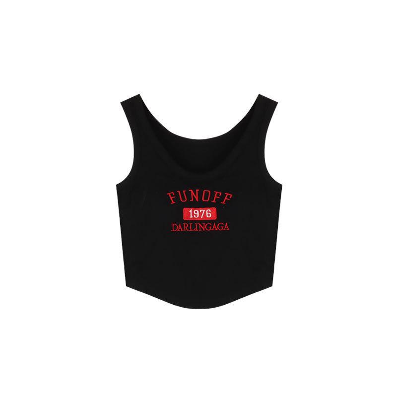 

Корейский стиль 1976 Вышивка Хлопок Майка-топ с фиксированной грудной вставкой One Size чёрный