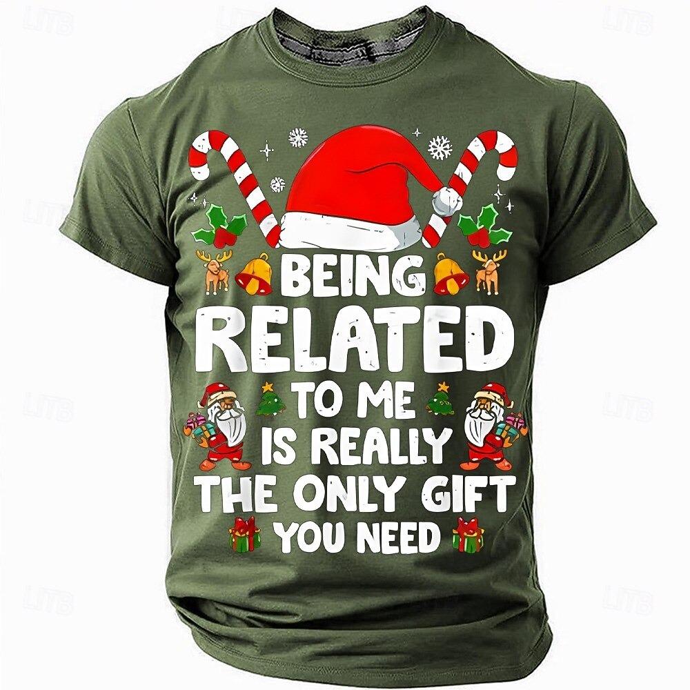 Świąteczny zabawny T-shirt męski z krótkim rękawem i okrągłym dekoltem 'Bycie ze mną w rodzinie to naprawdę jedyny prezent, jakiego potrzebujesz' Top z humorystycznym nadrukiem