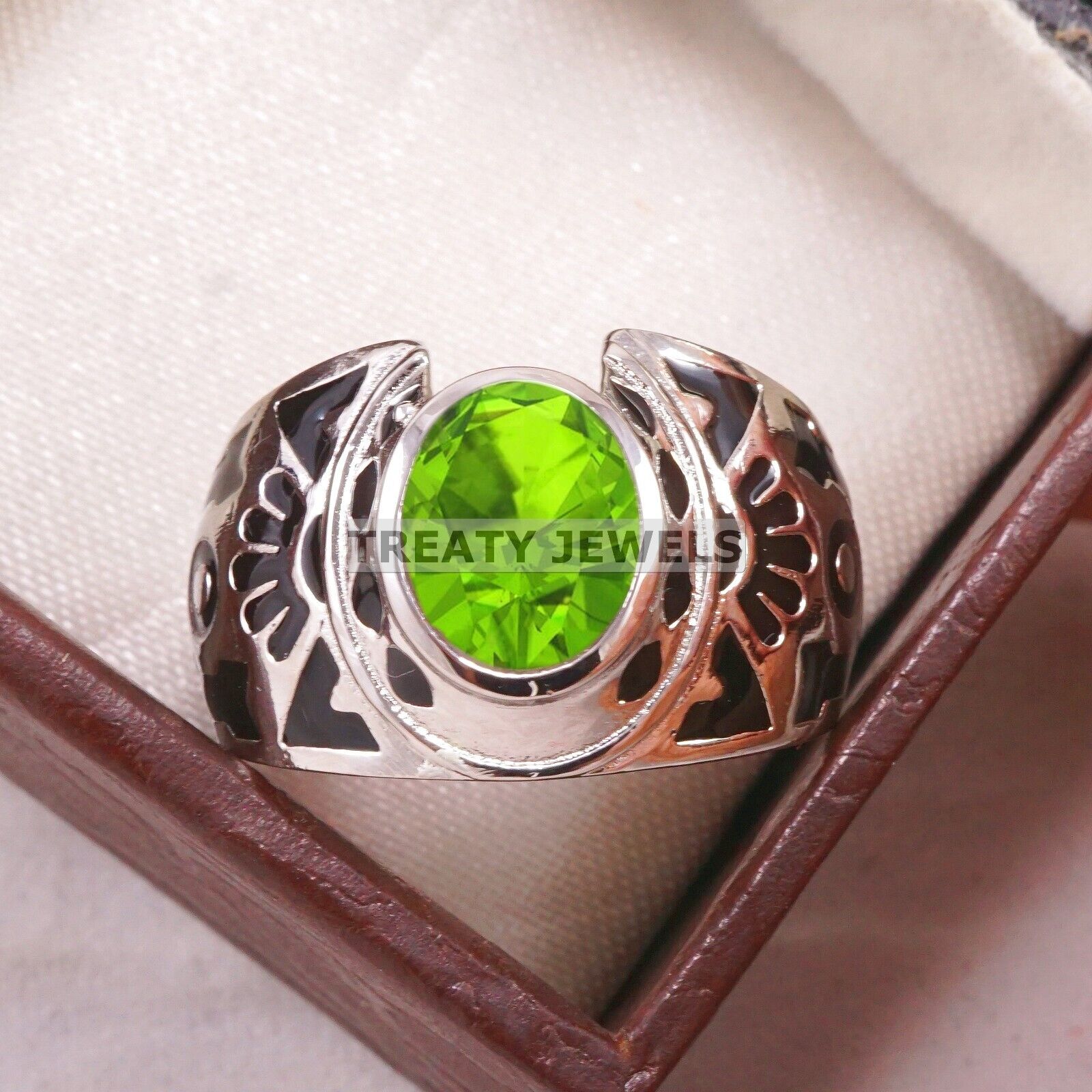 

Peridot Oval Cut Gemstone With 925 Sterling Silver Ring For Men s #B473 JL375683911646 4-16 US срібний