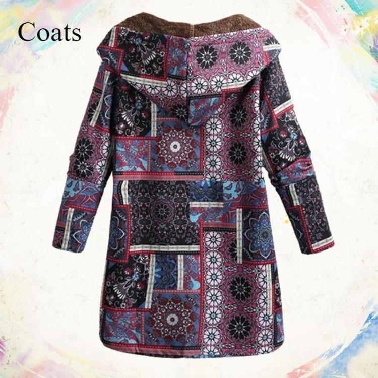 Long Printed Hoodie Warm Women's Coat Fashion Outerwear Retro National Style Slim Temperament Large Size