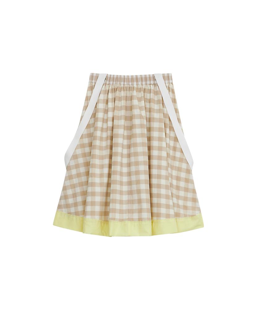 The Museum Visitor W Bondage Check Flare Skirt (Beige)