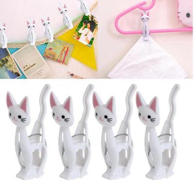 Cute Cats Drying Racks Household Duvet Clamp Beach Towel Clips Bed Sheet Clips Clothes Pins Clothes Pegs