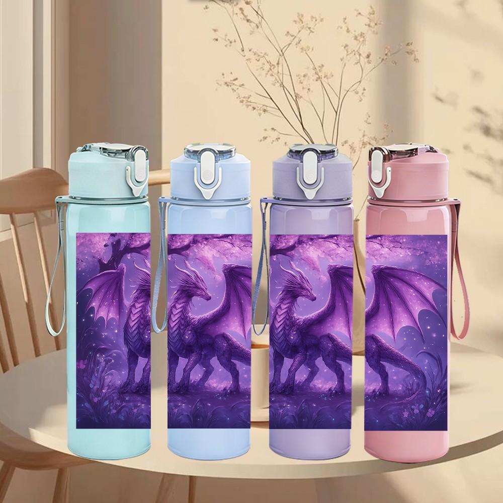 1PC Mystic Purple Dragon Art 750ml Color Plastic Sports Water Bottle Leakproof Flip Straw Lid Suitable for Sports Office Home Use