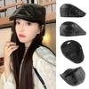 Fashion PU Beret Hat Casual Retro Painter Hat British Style Adjustable Leisure Visor Cap Men Women