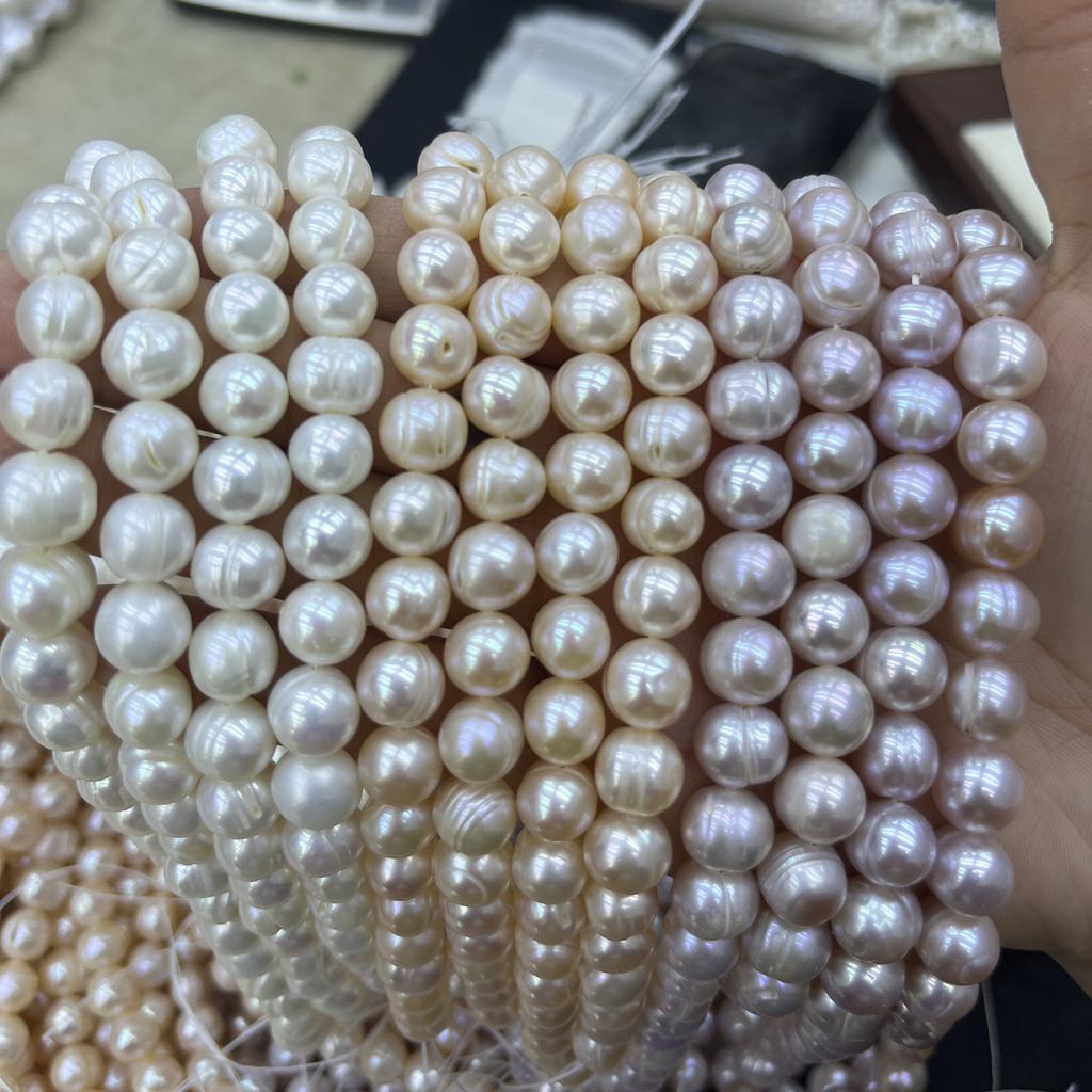 1String, White Purple Yellow Natural Freshwater Pearls, Handmade Near Round Pearl Beads for Jewelry Making DIY Crafts (Beads 9-10mm, Length 36cm)