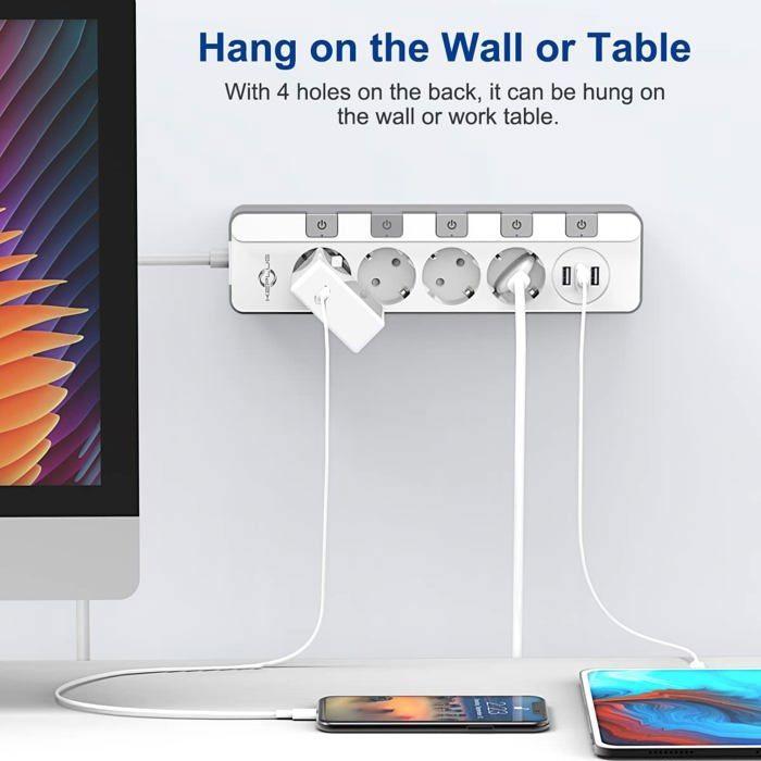 Multiprise - keplug - 4 prises + 3 ports usb - protection surcharge - sécurité enfants - 2m