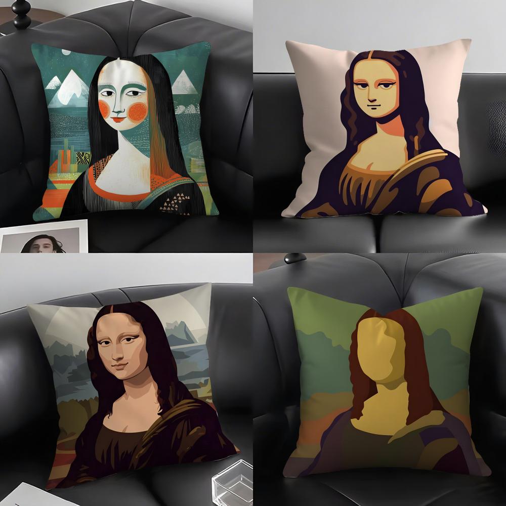Mona Lisa Art Cushion Cover Pillowcase Ultra Soft Skin Friendly Fabric Cloud Like Comfort Concealed Zipper