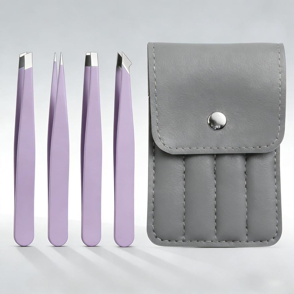 Universal Men's Eyebrow & Beard Tweezers Set with Razor & Leather Case