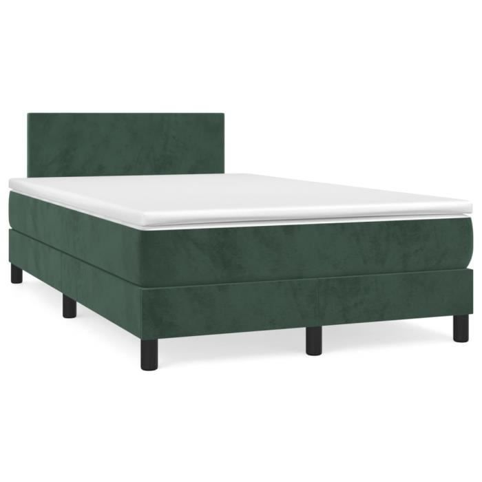 3141176 vidaXL Lit à sommier tapissier et matelas Vert foncé 120x200cm Velours