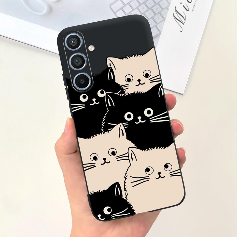 Soft Silicone Cases For Samsung Galaxy A54 5G A53 5G Case Samsung A23 4G 5G A12 A125F Bumper Shell Black Cat Stylish Coques Etui