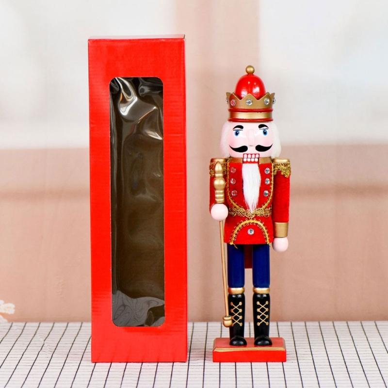 Decorative 36cm King Nutcrackers with Royal Scepter Wood Figurine Christmas Puppet Toy Collectible Ornament Gift
