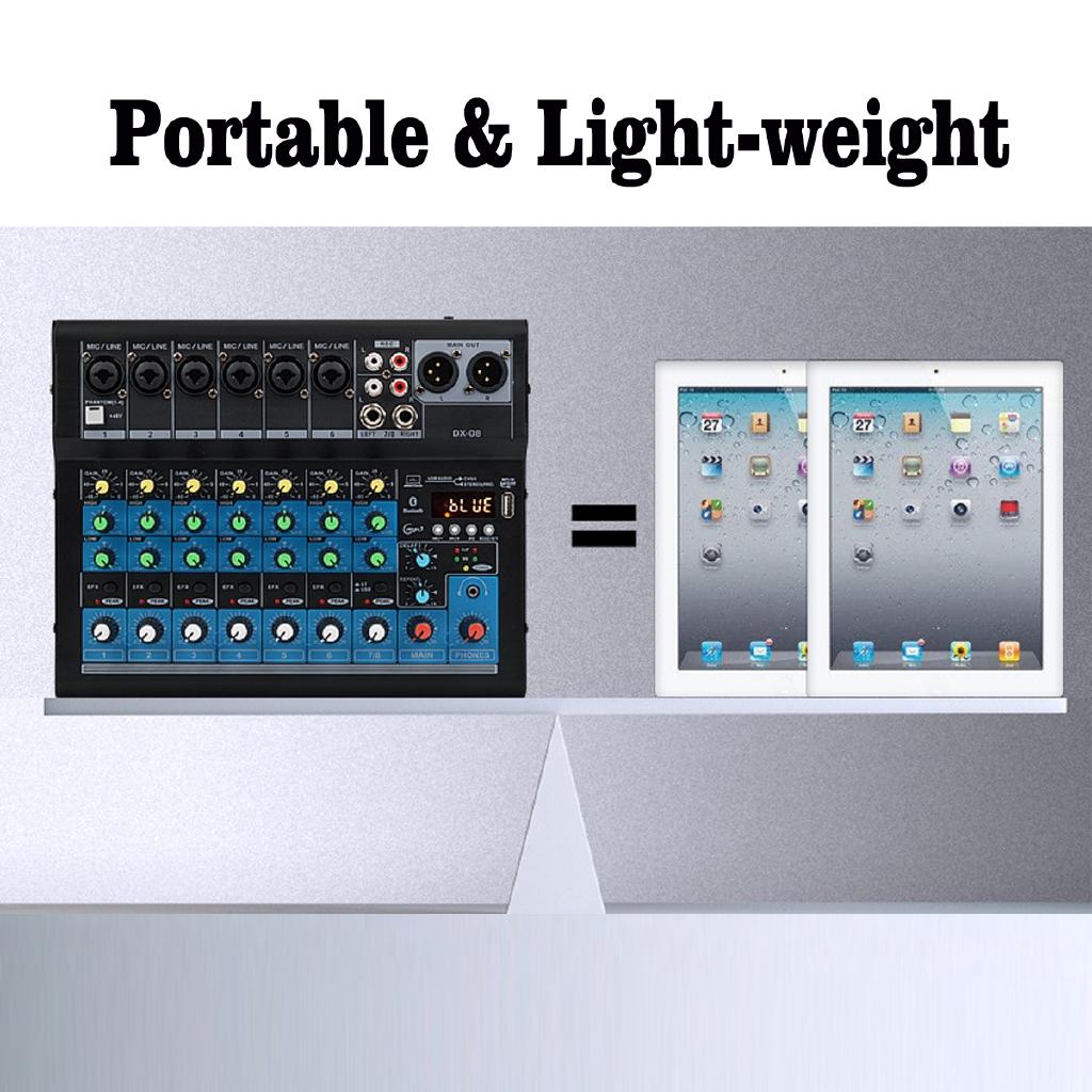 8kanálový přenosný audio mixážní pult s Bluetooth USB DJ mixážní pult zvuku MP3 Jack Karaoke 48V zesilovač pro Karaoke KTV