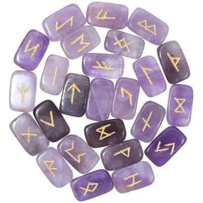 Crocon Amethyst Edelstein Runen mit Elder Futhark Alphabet Graviert 25 Stück Runen Set Kristall Wahrsagerei Heilung Chakra Reiki Größe : 20-25 mm
