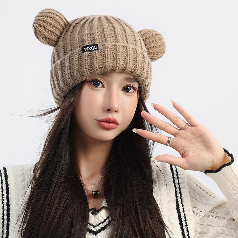 Cute Bear Knitted Wool Hat For Cycling Warm Cartoon Earmuffs Autumn And Winter