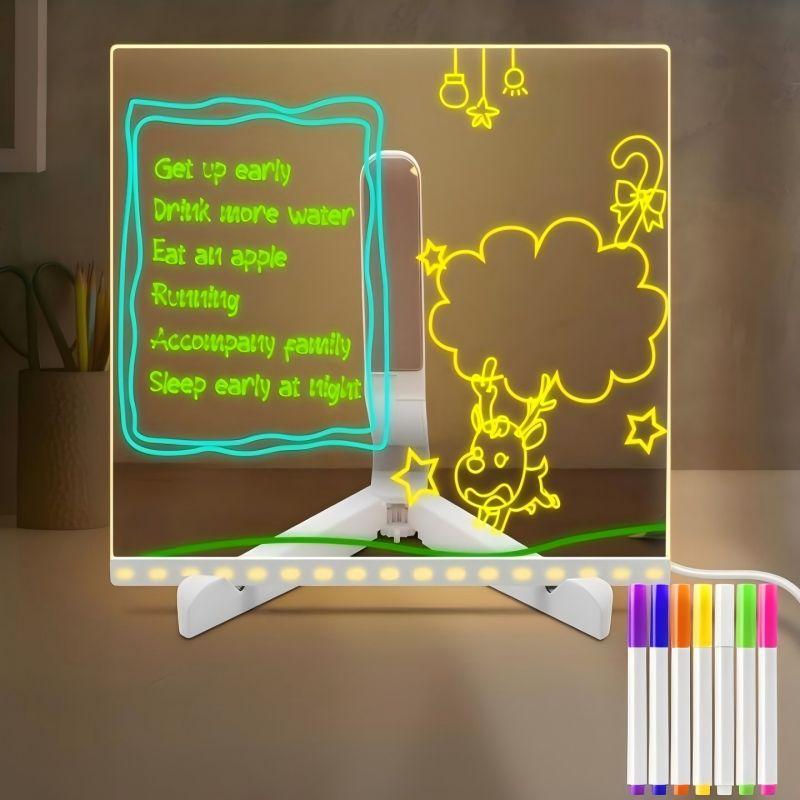 Acrylic Dry Erase Board LED Light Up Note Board with Markers Modern Message Center for Desk or Wall Writing Board Daily Planner