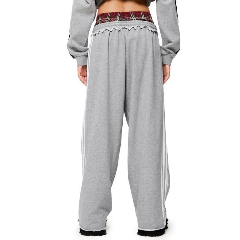 Pantalon de jogging unisexe rétro patchwork à carreaux brodé taille haute coupe ample coton-polyester 2025