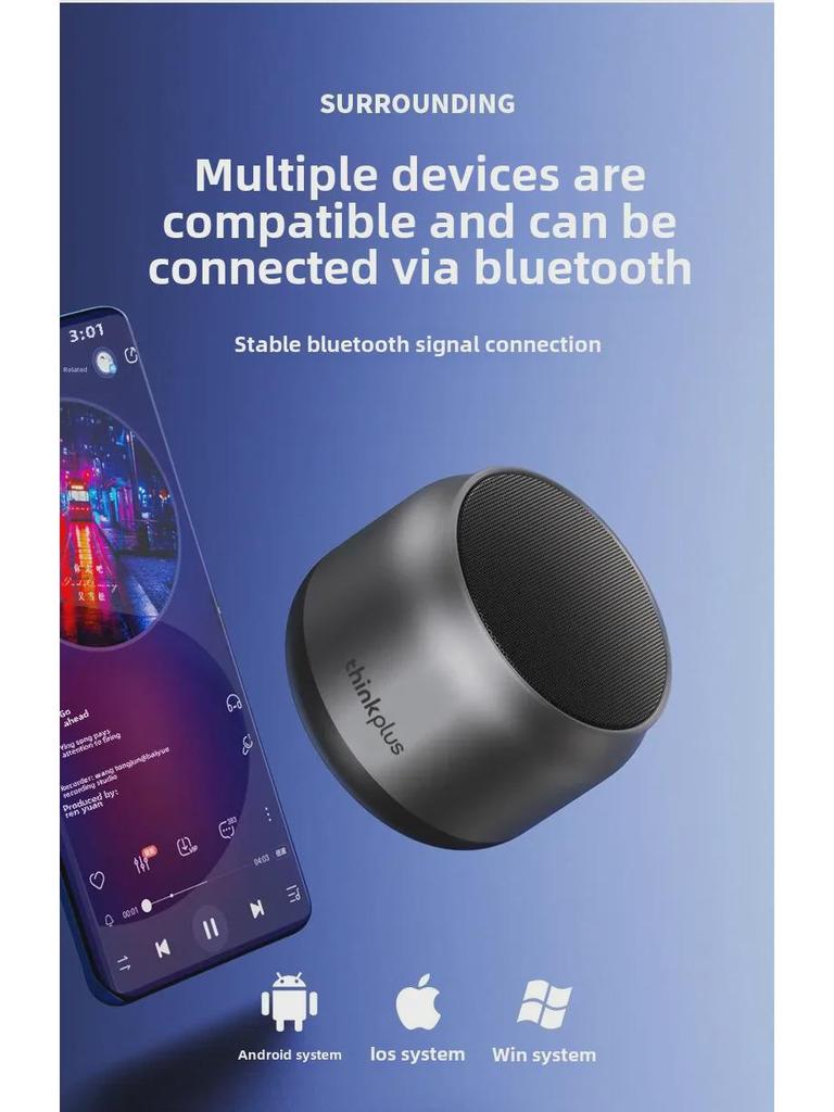 K30 Bluetooth 5.0 Wireless Speaker with Metal Body and Enhanced Bass for Laptop ThinkPlus