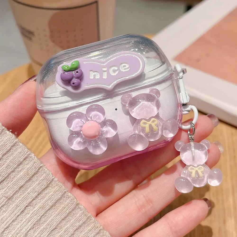 Pour Samsung Galaxy Buds 3 Pro Étui DIY Melon Ours Décor Floral Housse Protectrice Souple en TPU Fundas Pour Buds3 Pro Pendentif For Galaxy Buds3