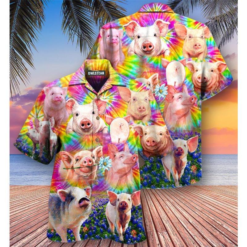 Sommer-Hawaiihemd für Herren, 3D-Cartoon-Flamingo, Herrenhemd, Strand, übergroß, lustige Herrenbekleidung, modisch, kurzärmelig
