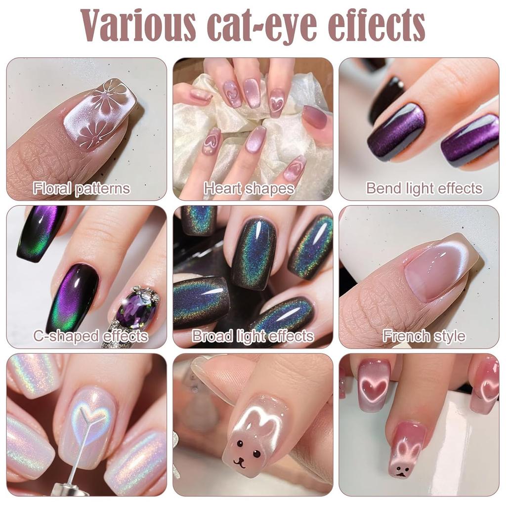 Nail Magnet Pen Set, 3 In 1 Cat Eye Nail Magnetic Design Art Tool with Heart & Rabbit Shaped Irons Versatile Cat Eye Gel Polish Magnet Supplies for