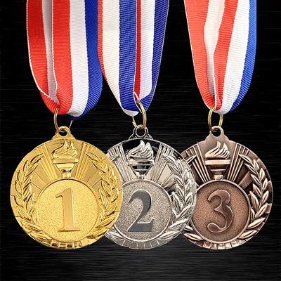 1/5pcs Zinc Alloy Round Winner Medals with Neck Ribbon Students Rewards Competition Medals 1st 2nd 3rd Gold/Silver/Bronze Medal