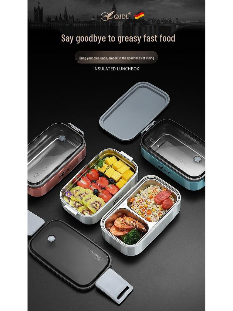 304 Stainless Steel Insulated Double-Layer Lunch Box for Microwave, with Compartments - Ideal for Students and Office Workers.
