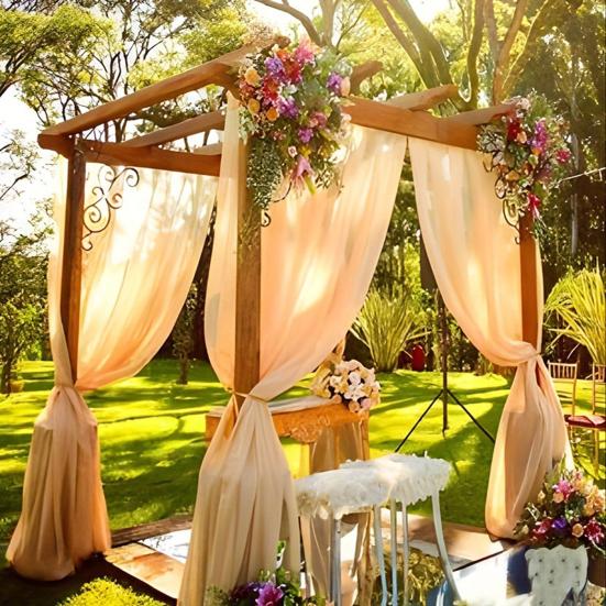 White Sheer Wedding Drape Gauze Arch Draping Fabric Champagne Drapes Backdrop Curtain Outdoor Drapery Panel for Wedding Ceremony Bridal